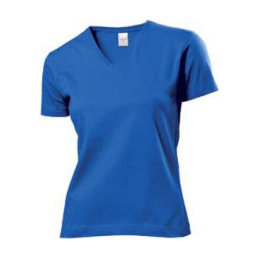 Tricou clasic pentr femei cu guler in V Albastru XL