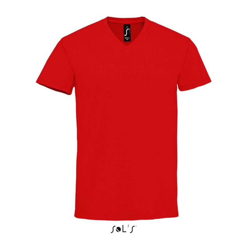 Tricou cu guler în V pentru bărbați Sol's Imperial  Rosu XL