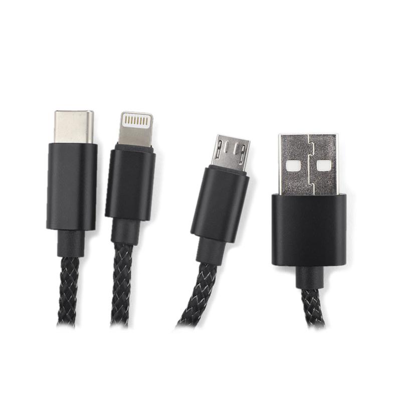 3 în 1 cablu USB LUX Negru