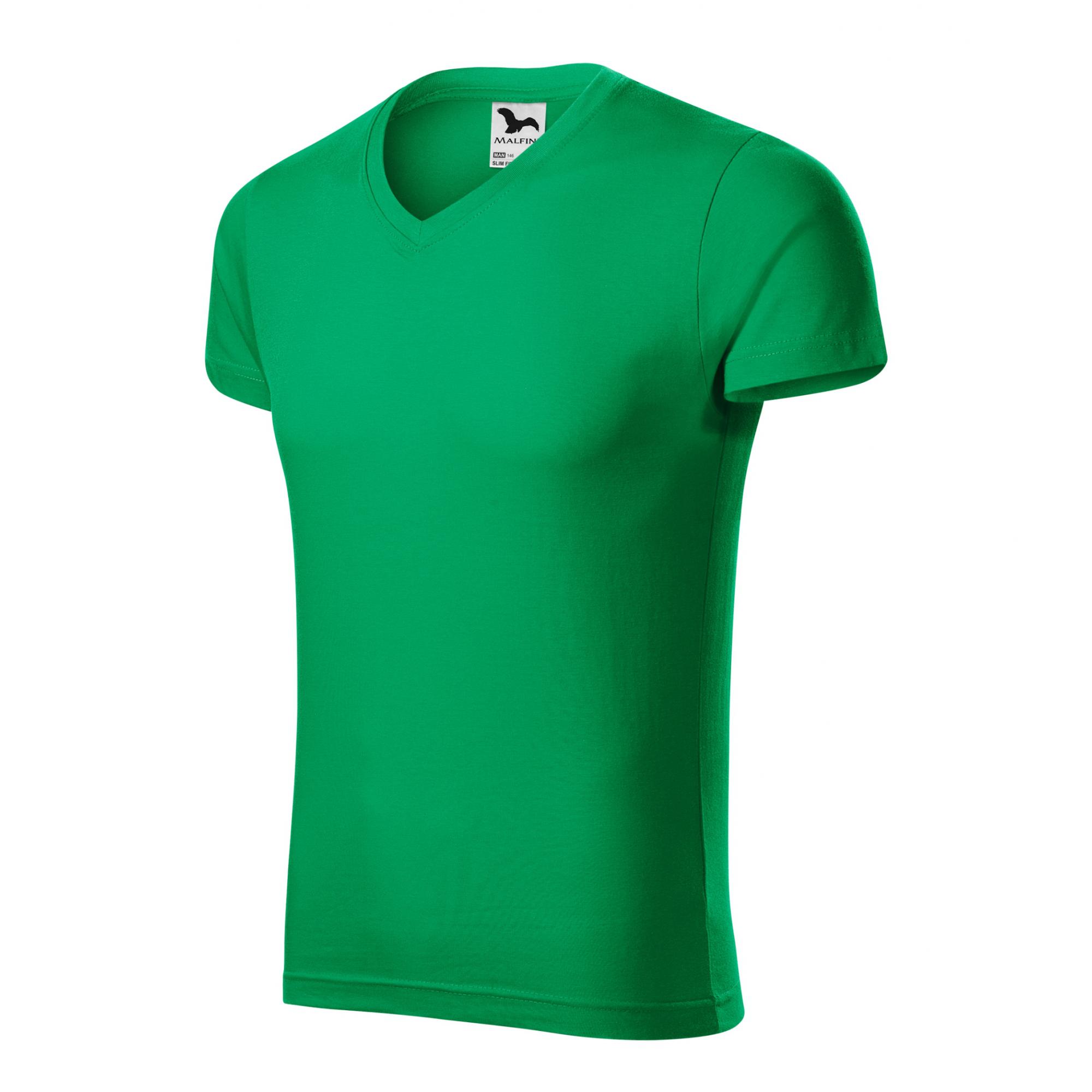 Tricou pentru bărbaţi Slim Fit V-neck 146 Verde mediu 3XL