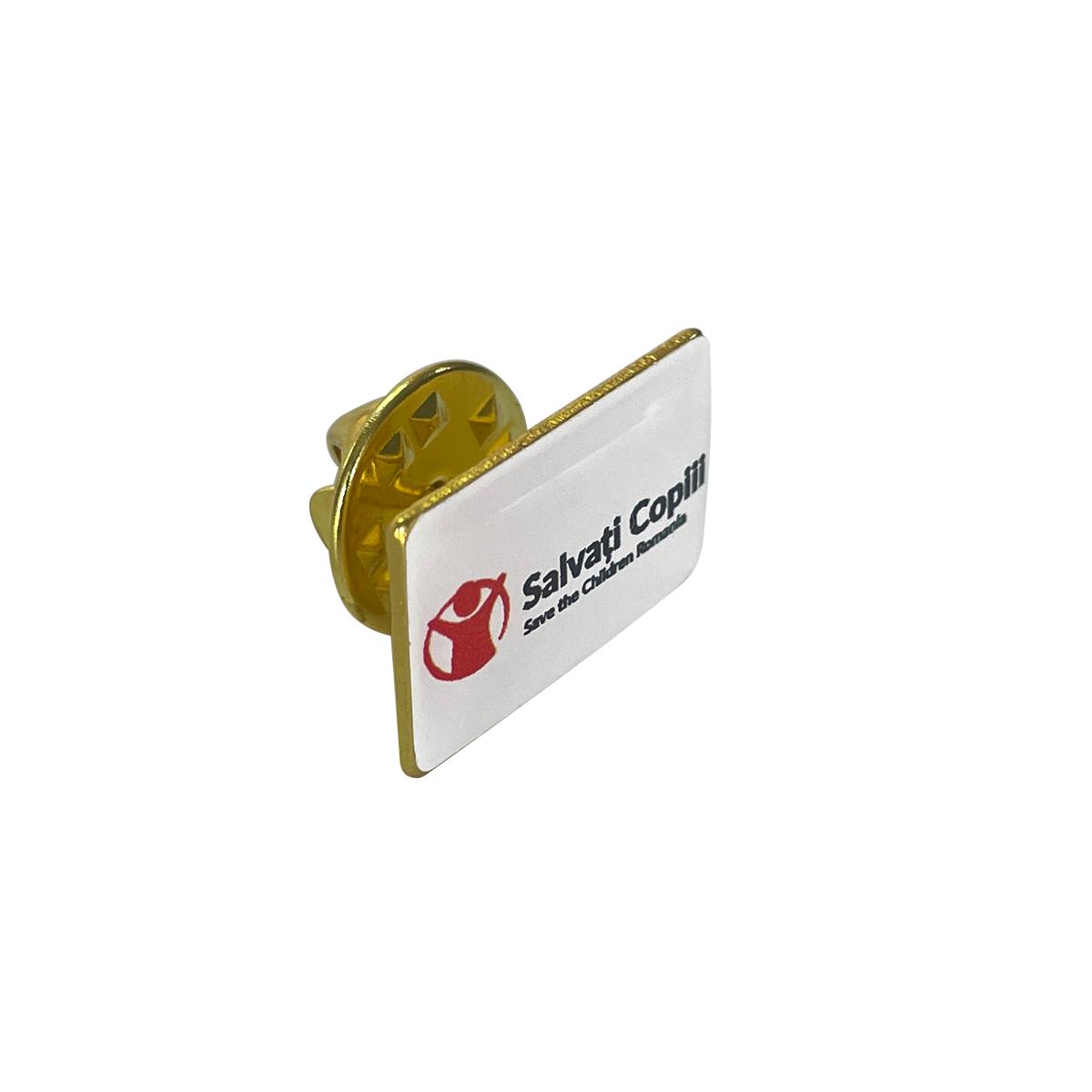 Insigne metalice cu lentilă rășină Auriu Dreptunghiular - 12 x 18 mm
