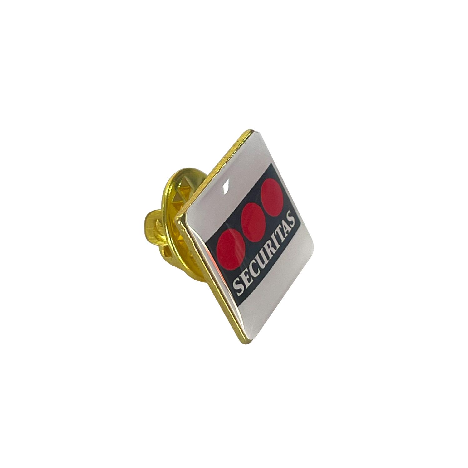 Insigne metalice cu lentilă rășină Auriu Pătrat - 15 x 15 mm