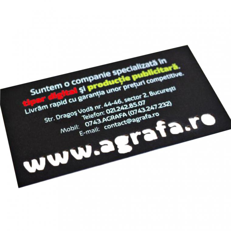 Cărți de vizită decupate pe laser - carton colorat în masă 55 x 90 mm (portrait)