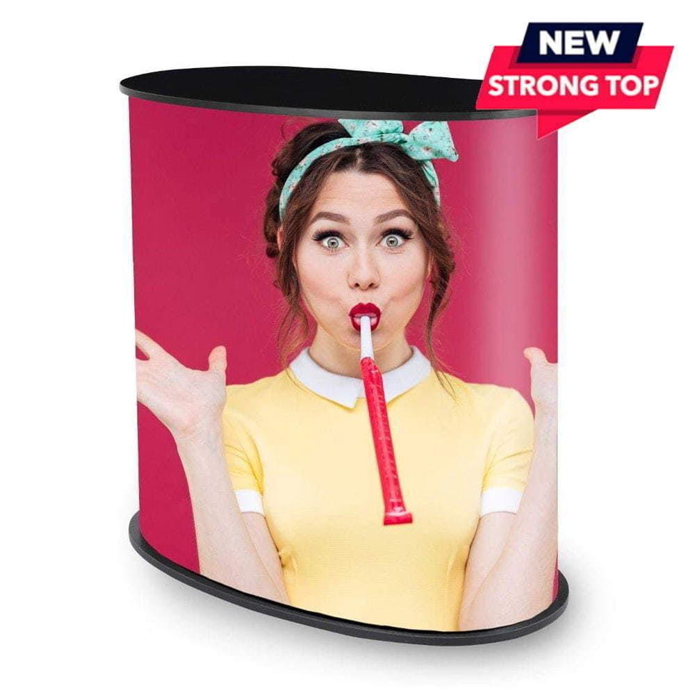 Masă sampling - promo desk, info desk, pop-up counter Promo 1 cu raft - oval