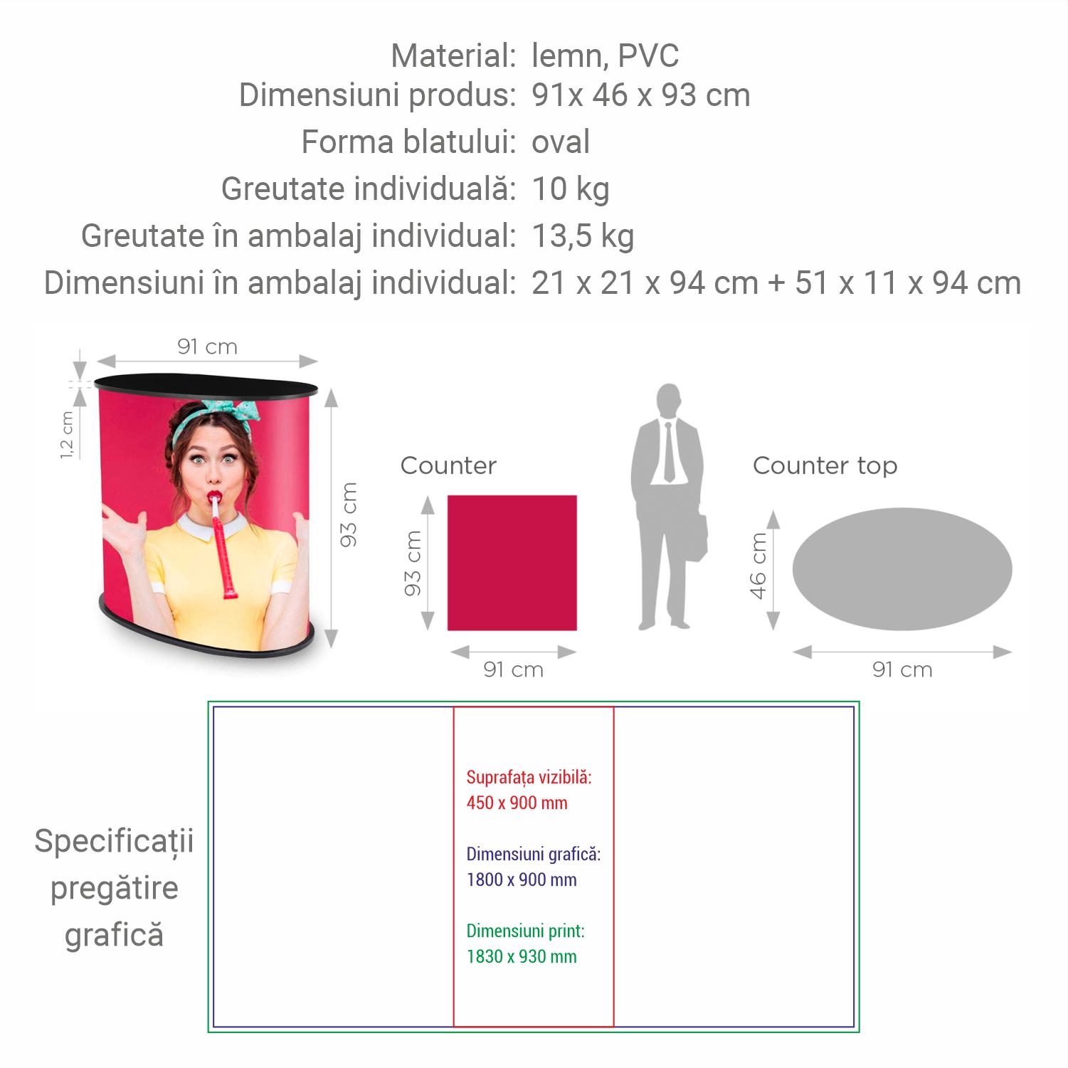 Masă sampling - promo desk, info desk, pop-up counter Promo 1 - oval
