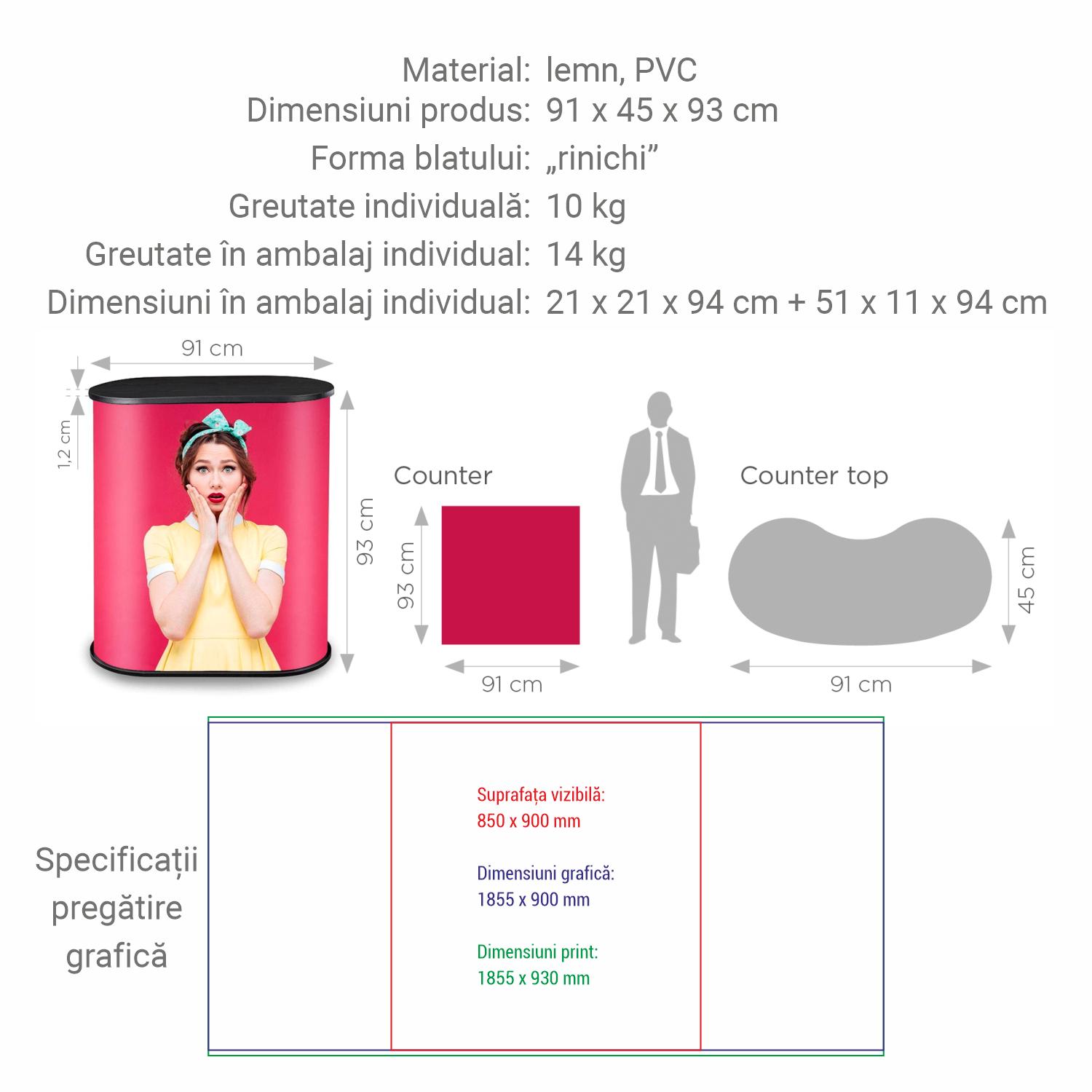 Masă sampling - promo desk, info desk, pop-up counter Promo 2 - formă „rinichi”
