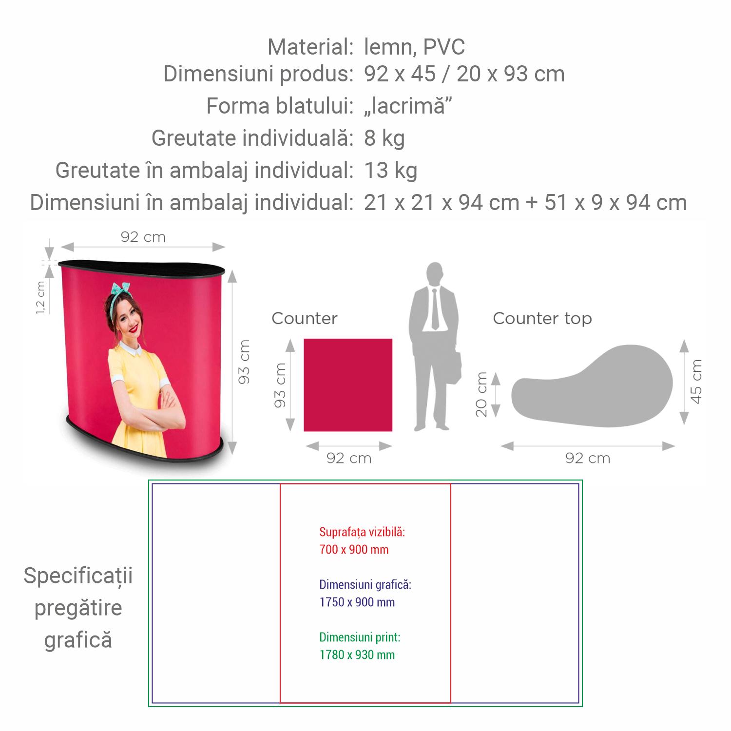 Masă sampling - promo desk, info desk, pop-up counter Promo 3 - formă „lacrimă”