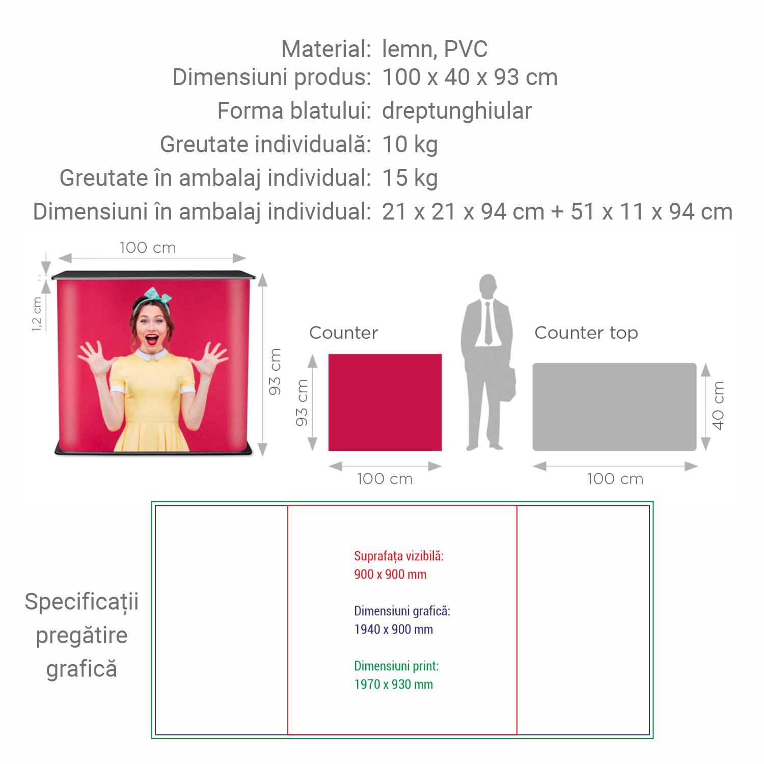 Masă sampling - promo desk, info desk, pop-up counter Promo 4 - dreptunghiular