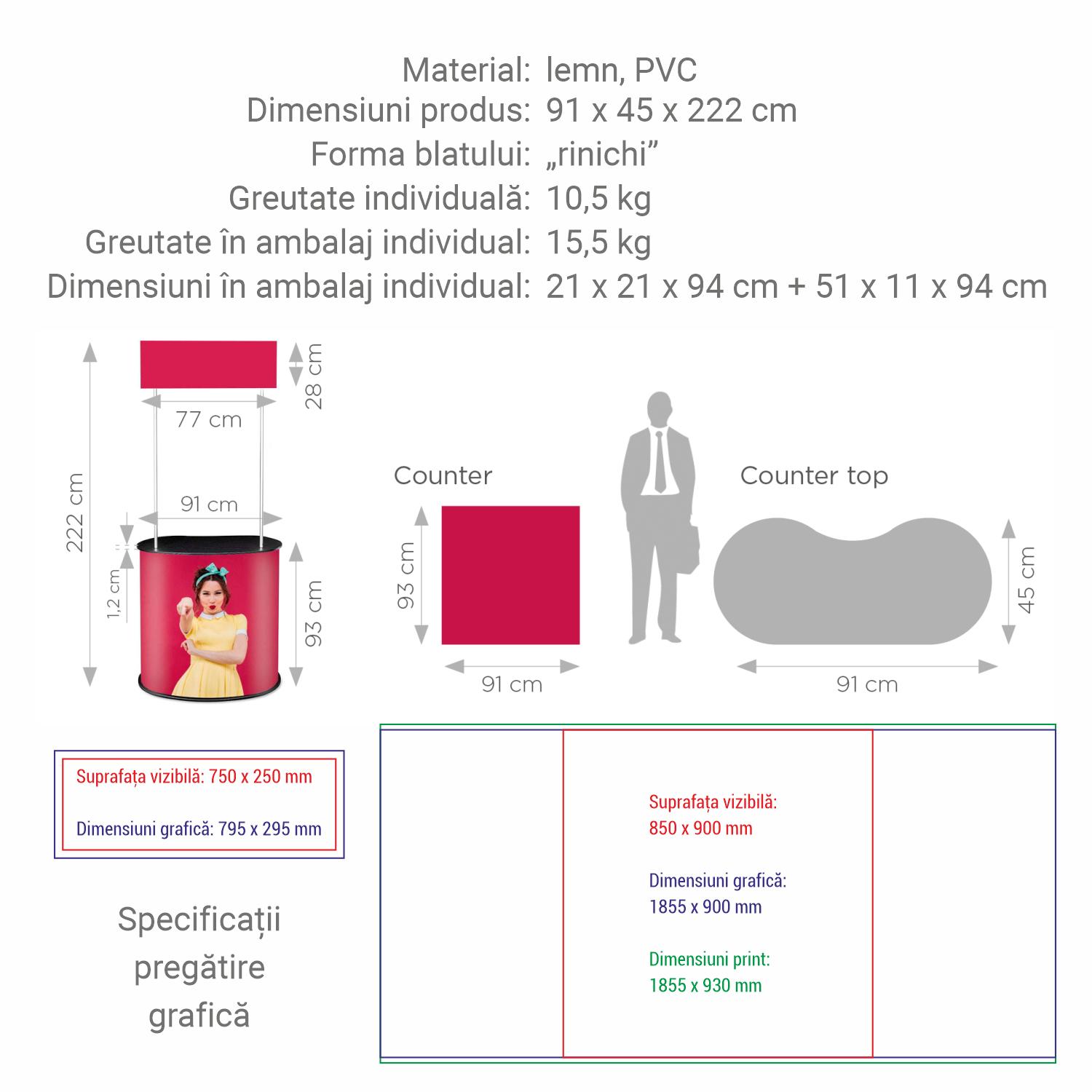 Masă sampling - promo desk, info desk, pop-up counter Promo 2 Plus cu raft