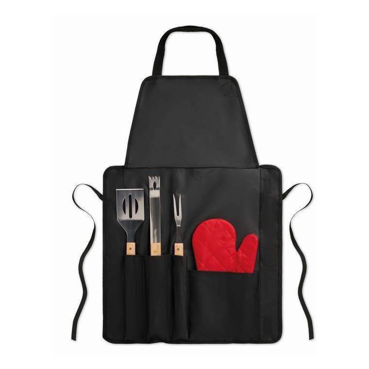 Şorţ, ustensile şi mănuşă BBQ DONAU EAST Negru