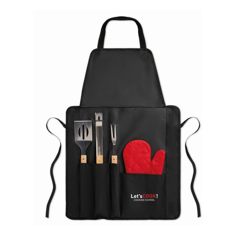 Şorţ, ustensile şi mănuşă BBQ DONAU EAST Negru