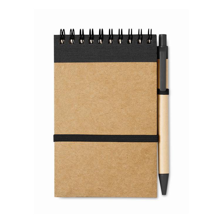 Bloc notes reciclat și pix SONORA Negru