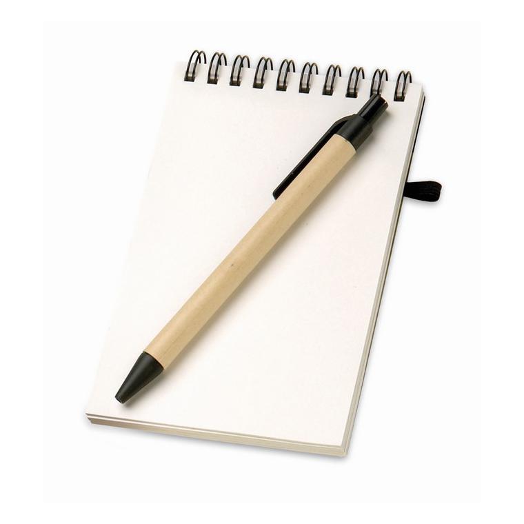 Bloc notes reciclat și pix SONORA Negru