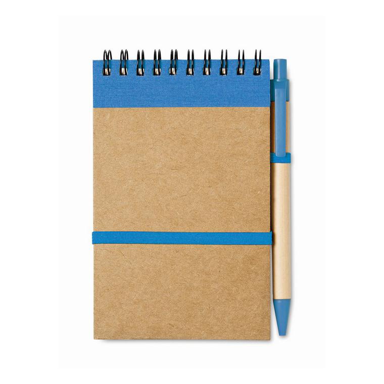Bloc notes reciclat și pix SONORA Albastru