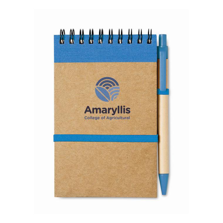 Bloc notes reciclat și pix SONORA Albastru