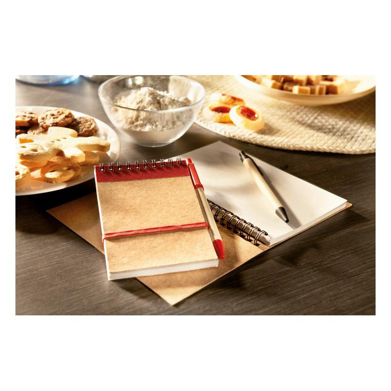 Bloc notes reciclat și pix SONORA Roșu