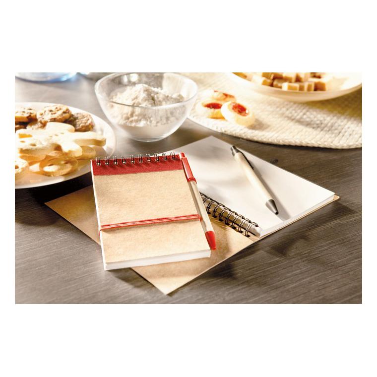 Bloc notes reciclat și pix SONORA Roșu