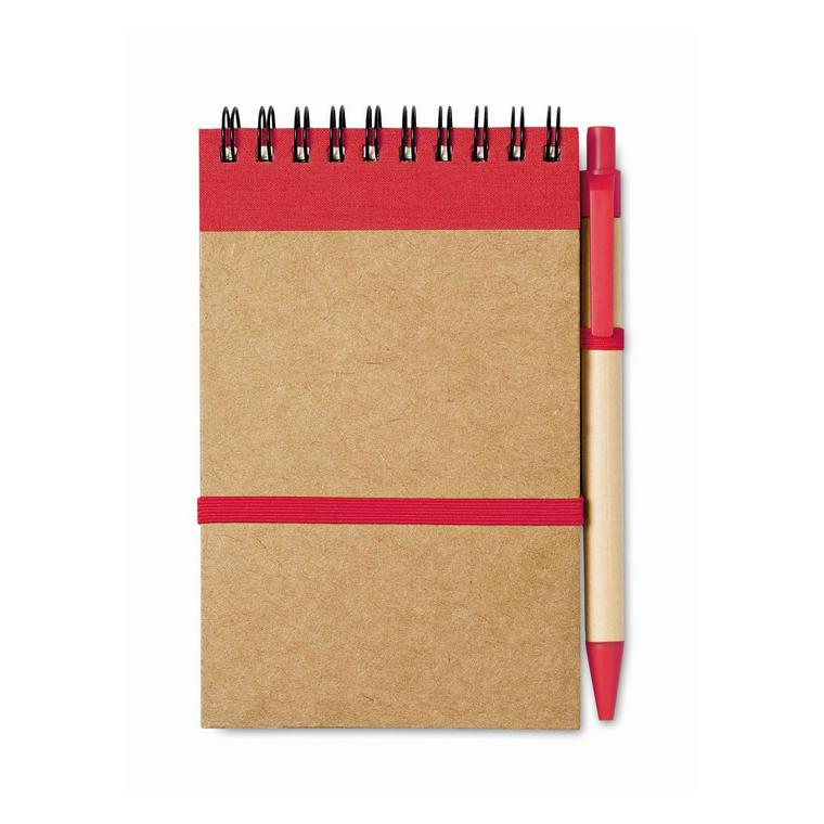 Bloc notes reciclat și pix SONORA Roșu