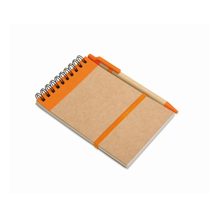 Bloc notes reciclat și pix SONORA Portocaliu