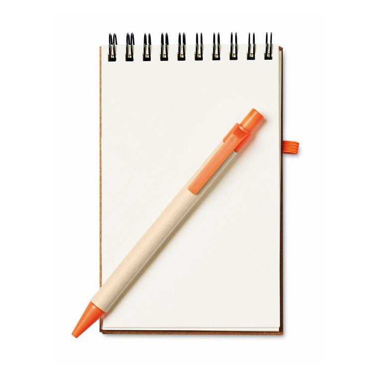 Bloc notes reciclat și pix SONORA Portocaliu