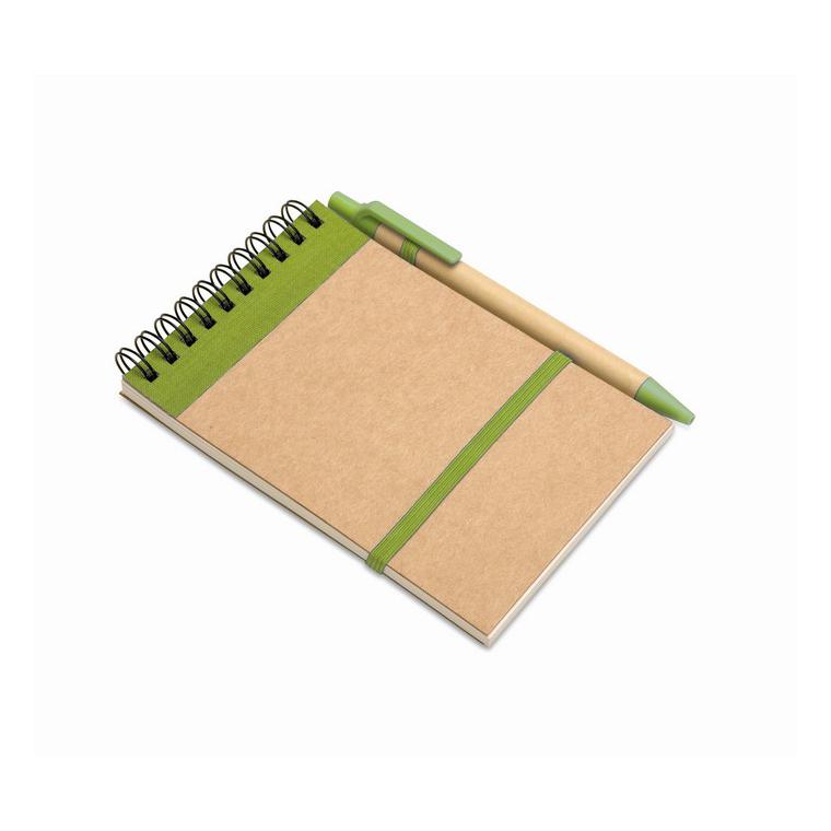 Bloc notes reciclat și pix SONORA Lime