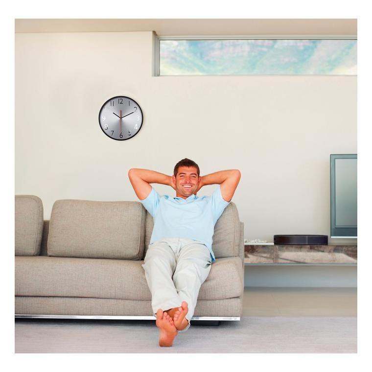 Ceas de perete fundal argintiu RONDO Negru