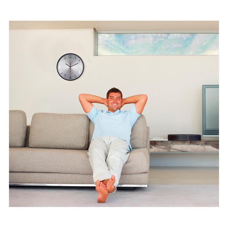 Ceas de perete fundal argintiu RONDO Negru