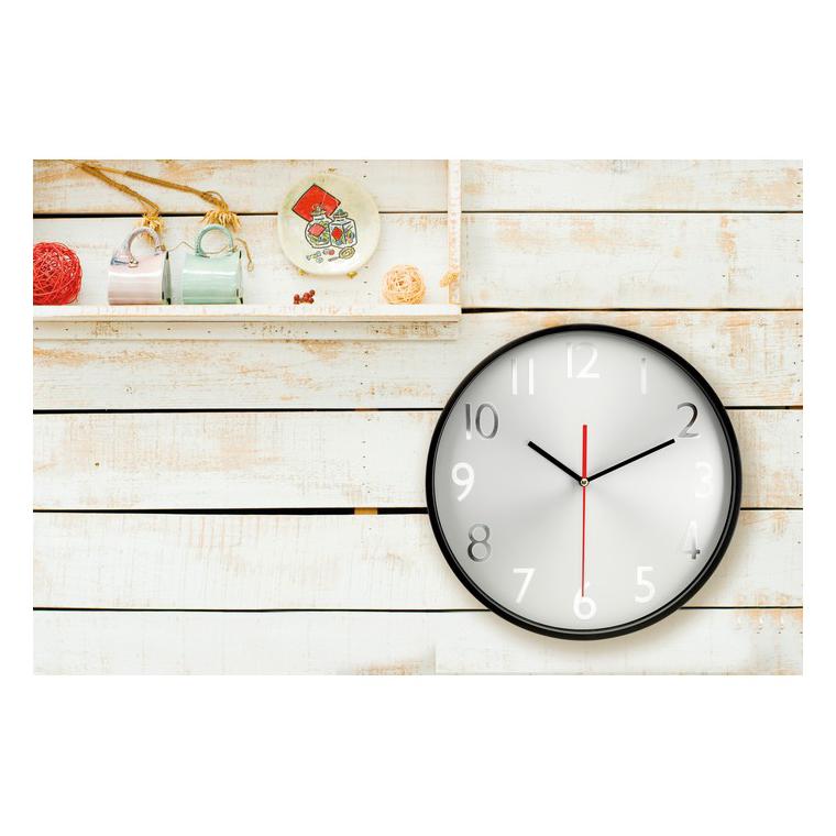 Ceas de perete fundal argintiu RONDO Negru