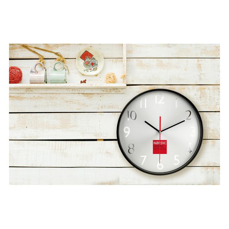 Ceas de perete fundal argintiu RONDO Negru