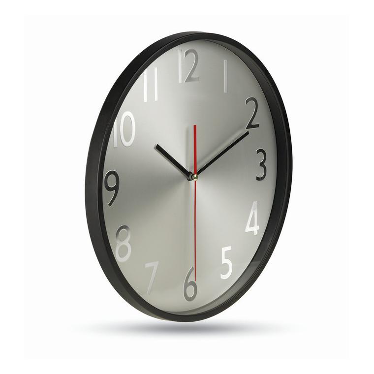 Ceas de perete fundal argintiu RONDO Negru
