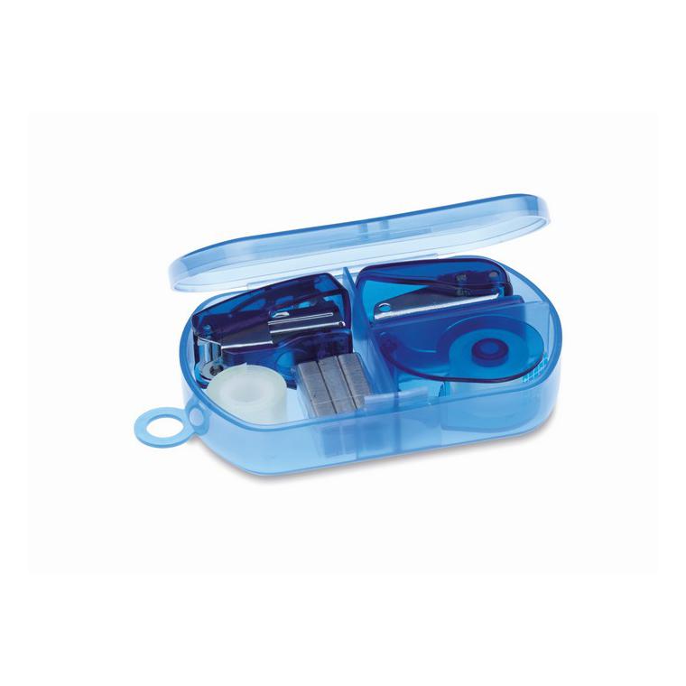 Set papetărie în cutie plastic BUROBOX Albastru transparent