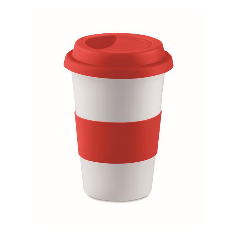 Cană ceramică cu capac, manșon TRIBECA Roșu