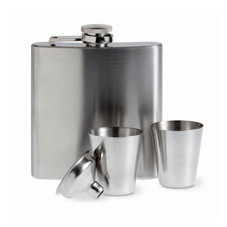 Sticlă de buzunar cu paharele SLIMMY FLASK SET Argintiu mat