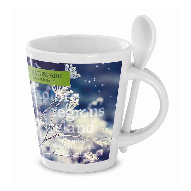 Cană cu linguriţă pentru perso SUBLIMKONIK Alb