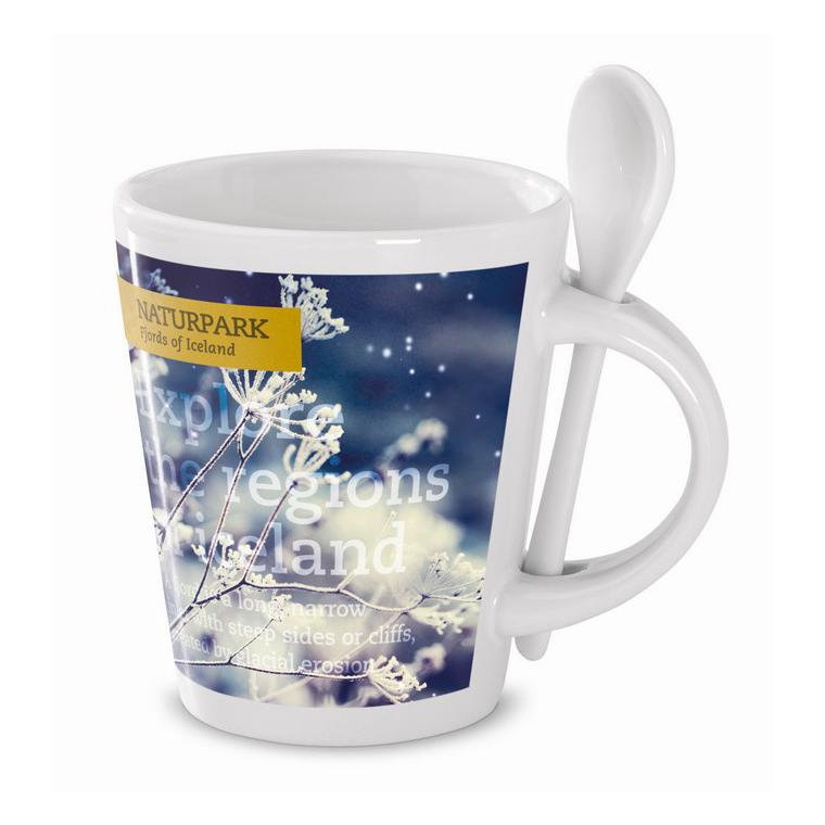 Cană cu linguriţă pentru perso SUBLIMKONIK Alb