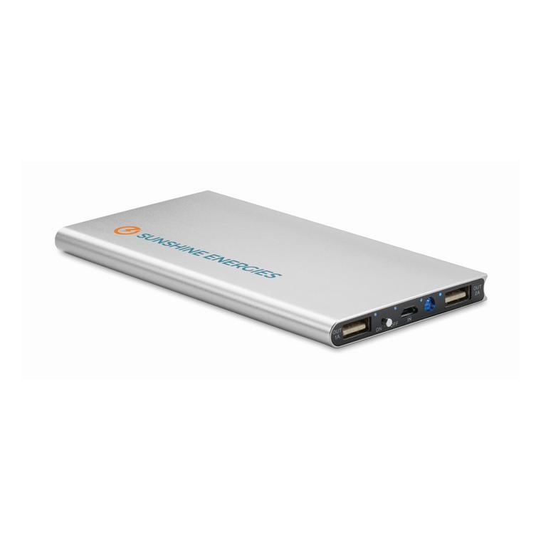 Baterie externă solară 8000mAh SOLAR POWERFLAT Argintiu mat