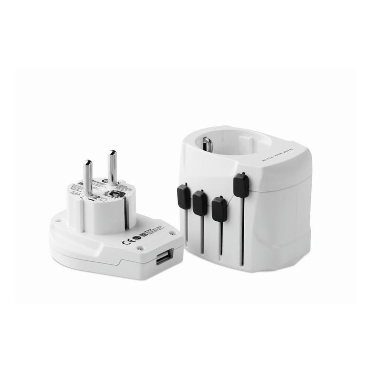 Adaptor pentru priză 3 poli PRO WORLD & USB Alb