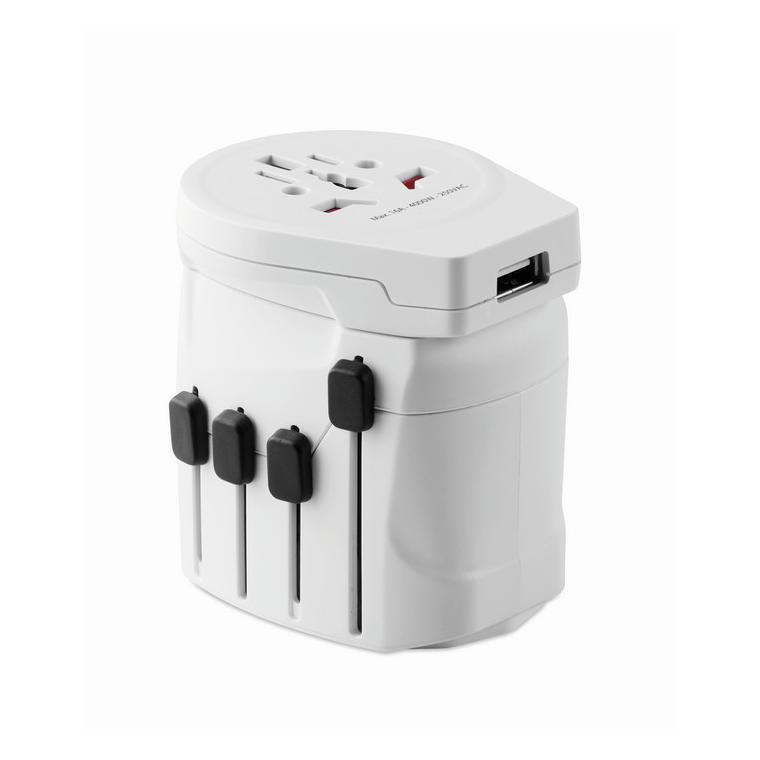Adaptor pentru priză 3 poli PRO WORLD & USB Alb