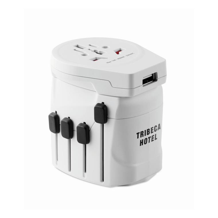 Adaptor pentru priză 3 poli PRO WORLD & USB Alb