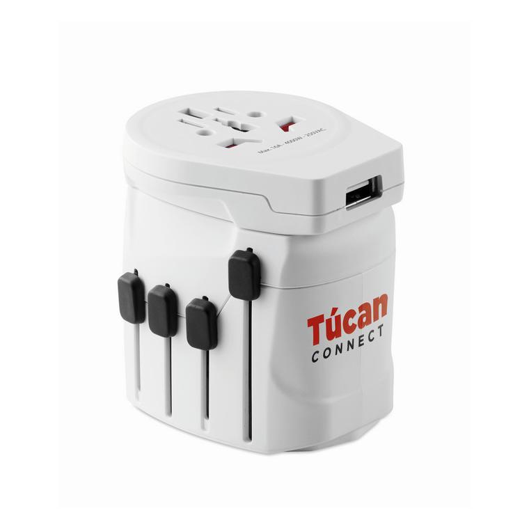 Adaptor pentru priză 3 poli PRO WORLD & USB Alb