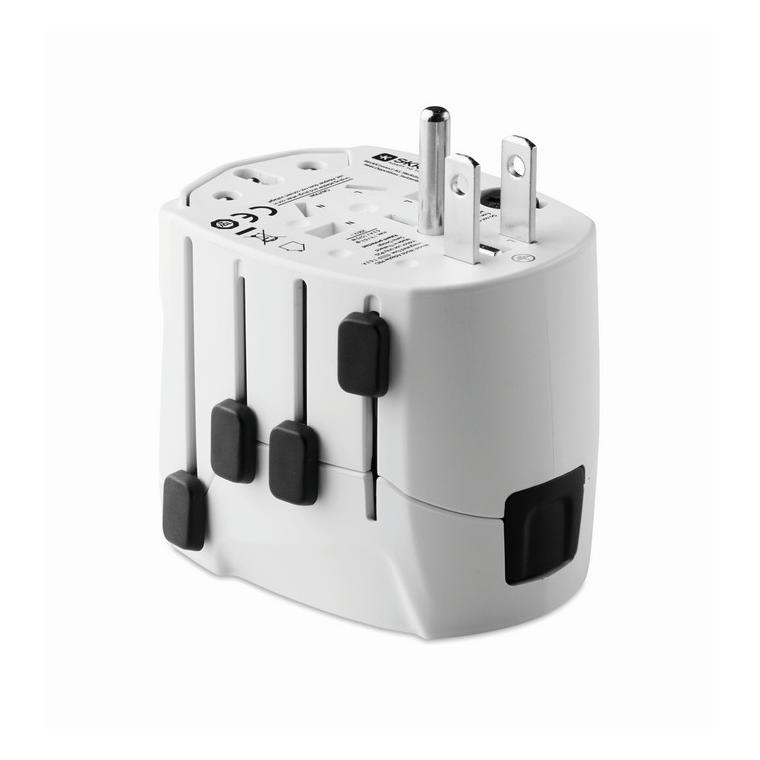 Adaptor pentru priză 3 poli PRO WORLD & USB Alb