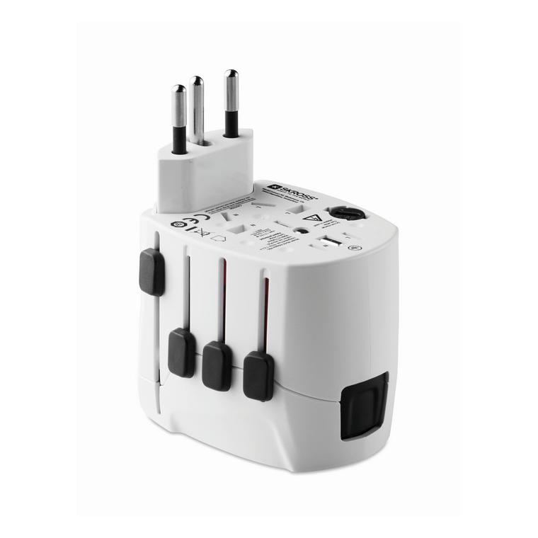 Adaptor pentru priză 3 poli PRO WORLD & USB Alb