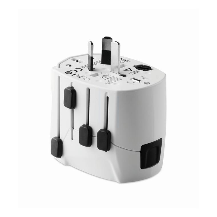 Adaptor pentru priză 3 poli PRO WORLD & USB Alb