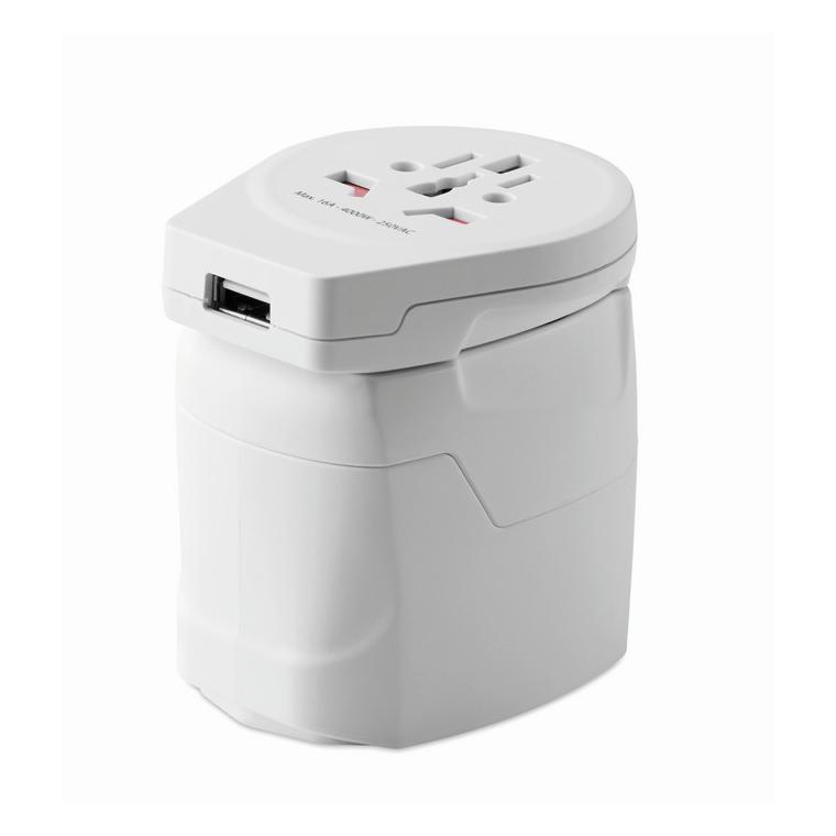 Adaptor pentru priză 3 poli PRO WORLD & USB Alb
