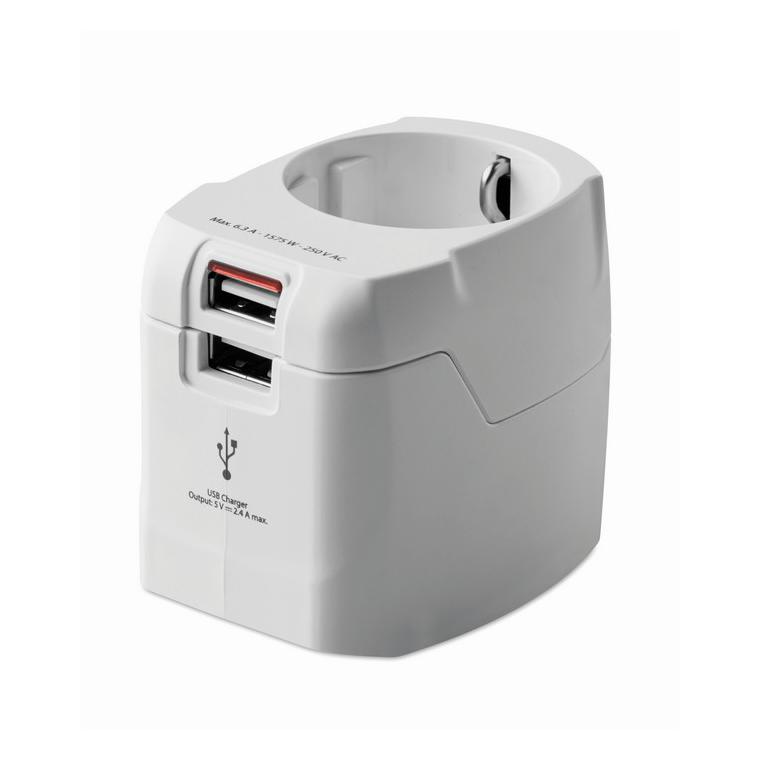 Adaptor pentru priză 3 poli PRO LIGHT USB Alb