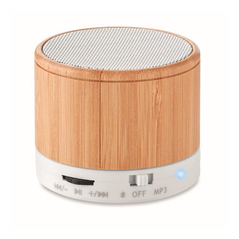 Boxă rotundă wireless bambus ROUND BAMBOO Alb