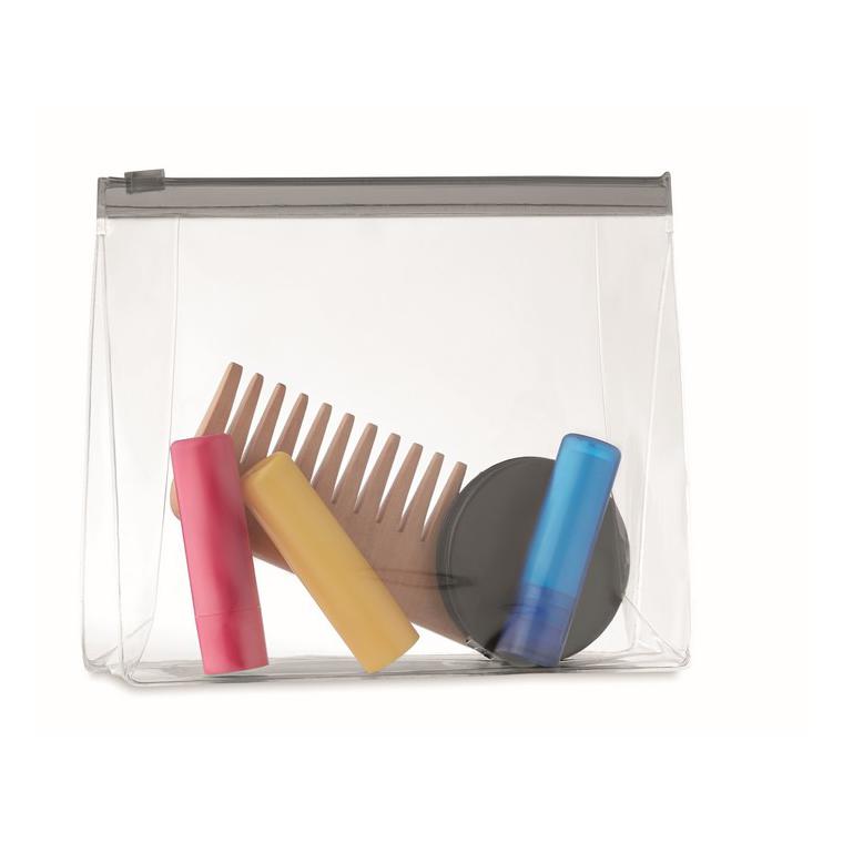 Husă cu fermoar pentru cosmetice COSMOBAG Gri transparent