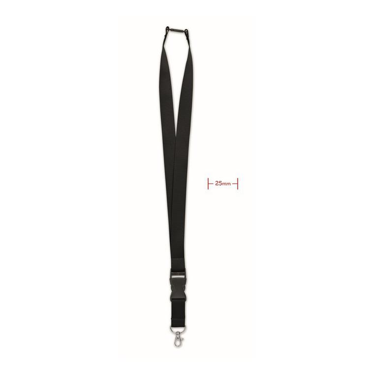 Lanyard, cârlig metalic 25 mm WIDE LANY Negru