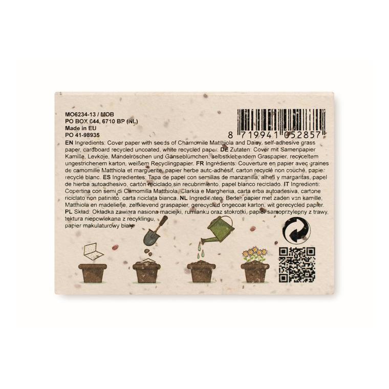 Bloc Memo cu semințe iarbă GROW ME Alb