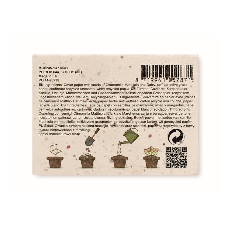 Set Bloc Memo cu semințe iarbă GROW ME Alb